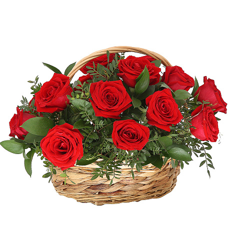 Маленькая корзина из 15 красных роз №2 - Фото 1