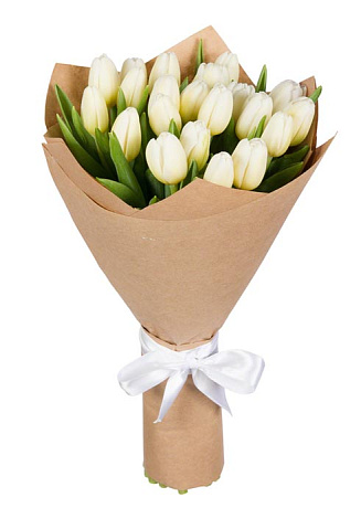 Букет из 19 белых тюльпанов в крафте - Фото 1