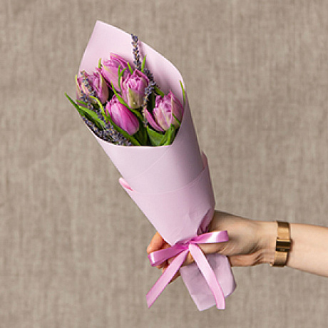 Букет 5 розовых тюльпанов - Фото 1