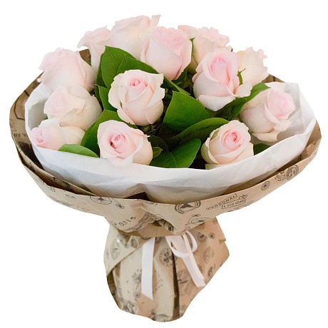 Букет из 11 розовых роз с зеленью - Фото 1