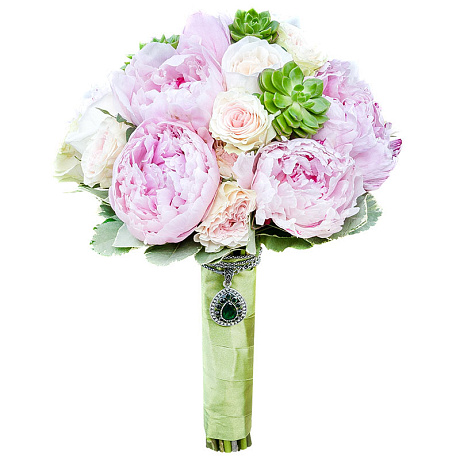 Букет невесты из кустовых роз пионов и суккулентов - Фото 1