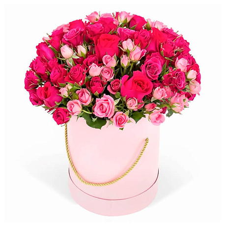 Букет из Розовых роз в малой шляпной коробке - Фото 1
